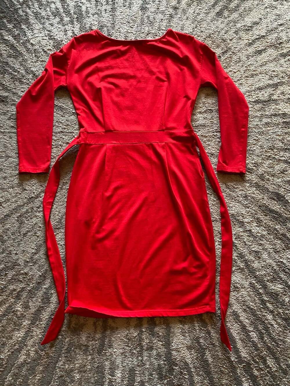 PrettyGarden Red Long Sleeve Belted Midi Dress Size M